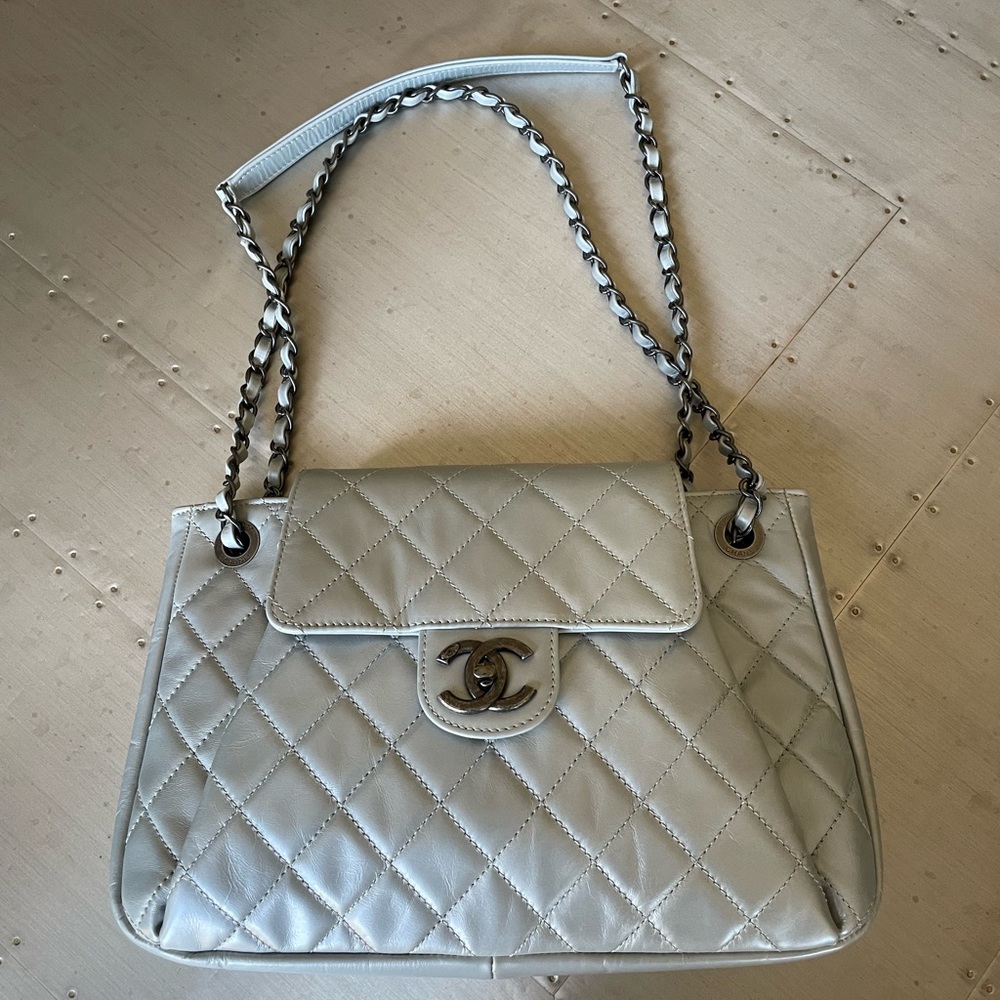 Chanel accordion bag gray light blue calfskin shoulder bag purse grey - Picture 14 of 14